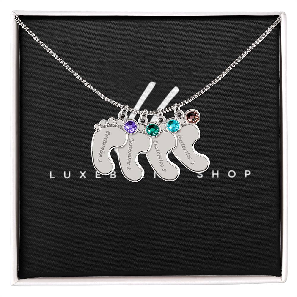 Custom Baby Feet Necklace with Birthstones – Personalized Keepsake Jewelry